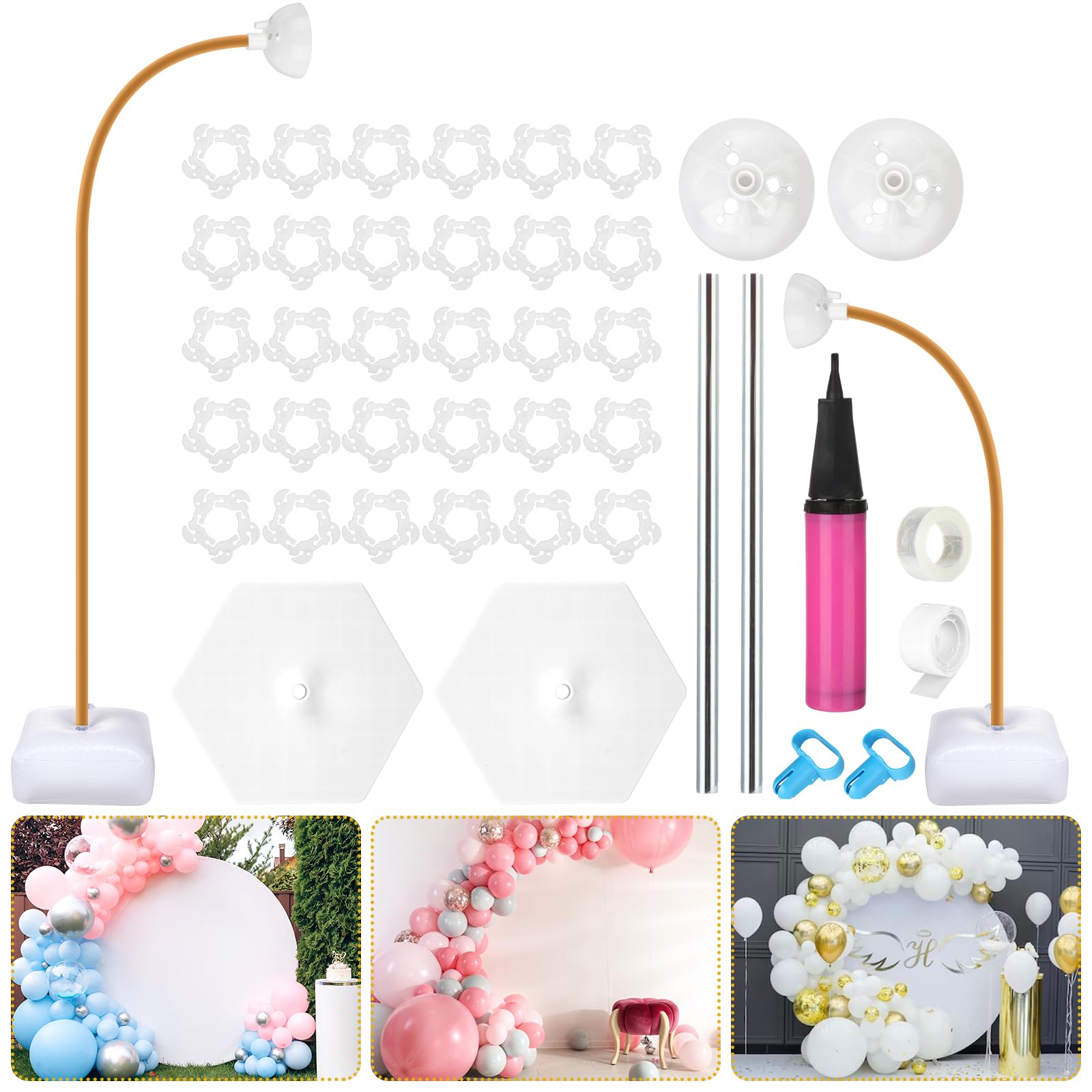 Photo 1 of Balloon Arch Kit for Birthday Decorations Balloon Arch Stand 8.2Ft & 5Ft Half Arch Column Stand with Base Bending Shape Independent Suspended Standing for Wedding Birthday Party Graduation Backdrop