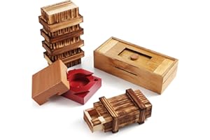 Zhanmai 4 Pieces Wooden Puzzle Boxes Gift Card Wooden Puzzle Boxes Money Case Holders Teaser Mysterious Wood Boxes for Christmas Birthday Gift, 4 Styles(Lovely Style)