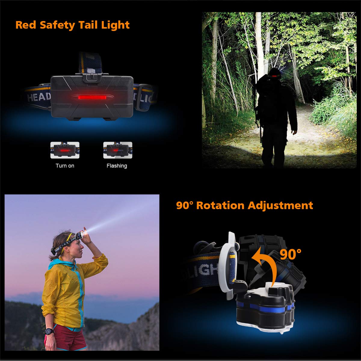 MOSFiATA Rechargeable Headlamp Flashlight, Xtreme Bright head lamp 13000 Lumen Headlights IPX4 Waterproof Headlamps for Adults Camping Fishing Hunting Running Jogging Hiking Cycling with Red Light
