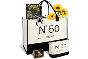 50th Birthday Gifts for Girls Canvas Tote Bag, Unique 50 Years Old Gifts for Mom Wife Aunt Friends Sister Her, EST.1976 Birth