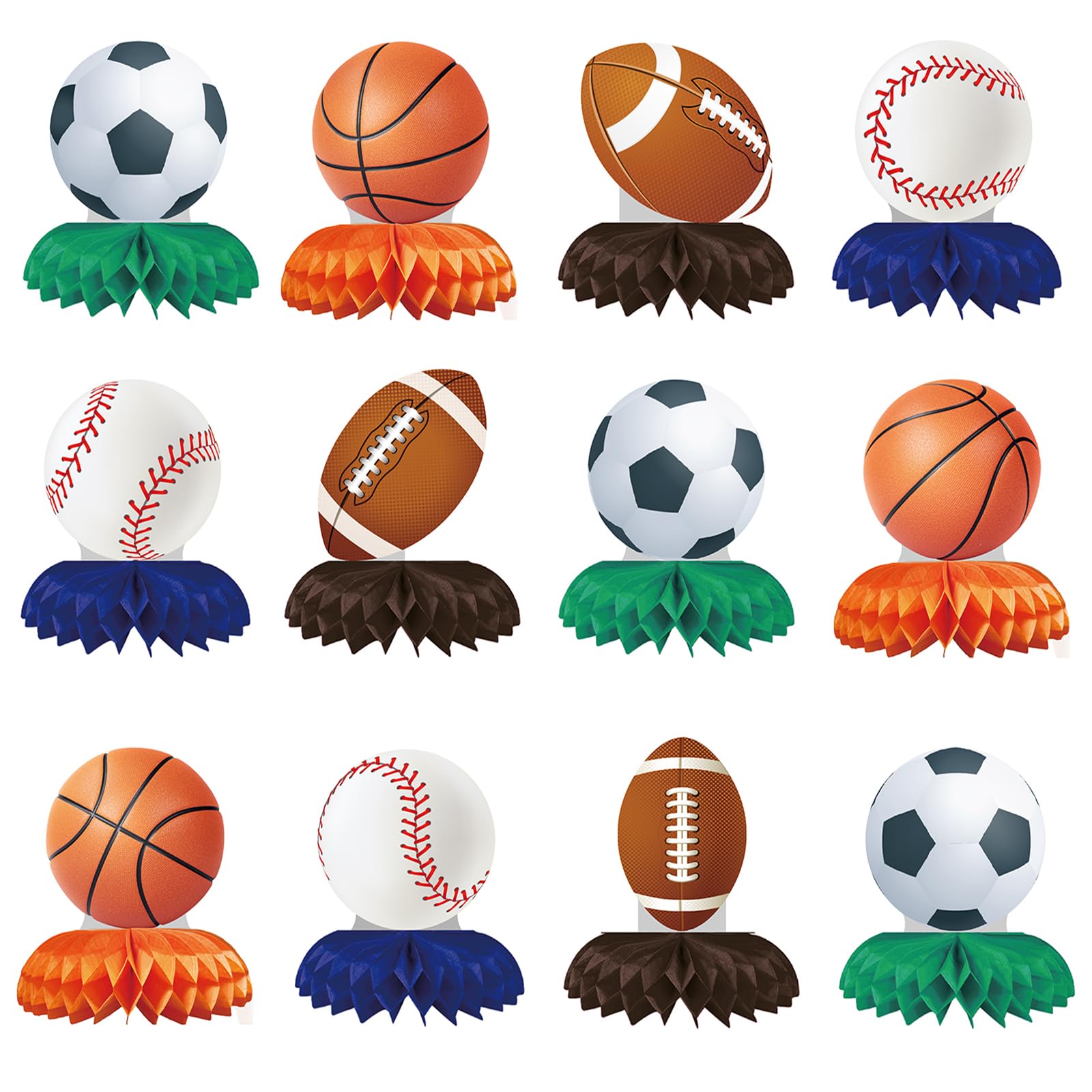 Photo 1 of 12pcs Sports Themed Birthday Party Decorations Sports Table Honeycomb Centerpieces Football Basketball Baseball Soccer Table Centerpieces Boy's Birthday Party Sports Themed Desktop Decoration