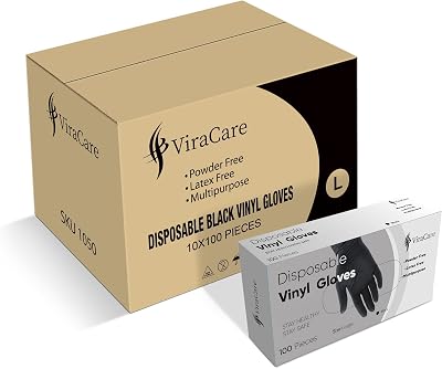 ViraCare Black Vinyl Gloves Large 1000 Count 10 Packs Latex Free Powder Free