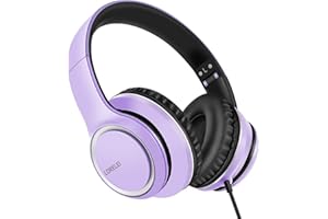 LORELEI X8 Over-Ear Wired Headphones with Microphone with 1.45m-Tangle-Free Nylon Line&3.5mm Plug,Lightweight Foldable & Portable Headphones for Smartphone,Tablet,Computer,Mp3/4(Dark Purple)