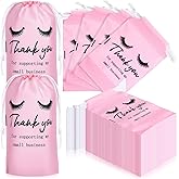 Abbylike 100 Pcs Eyelash Aftercare Lash Bags for Clients Eye Lash Print Drawstring Makeup Bag Empty Beauty Gift Cosmetic Sample Pouch for Women Small Business Supplies, 4 x 6 in(Pink)