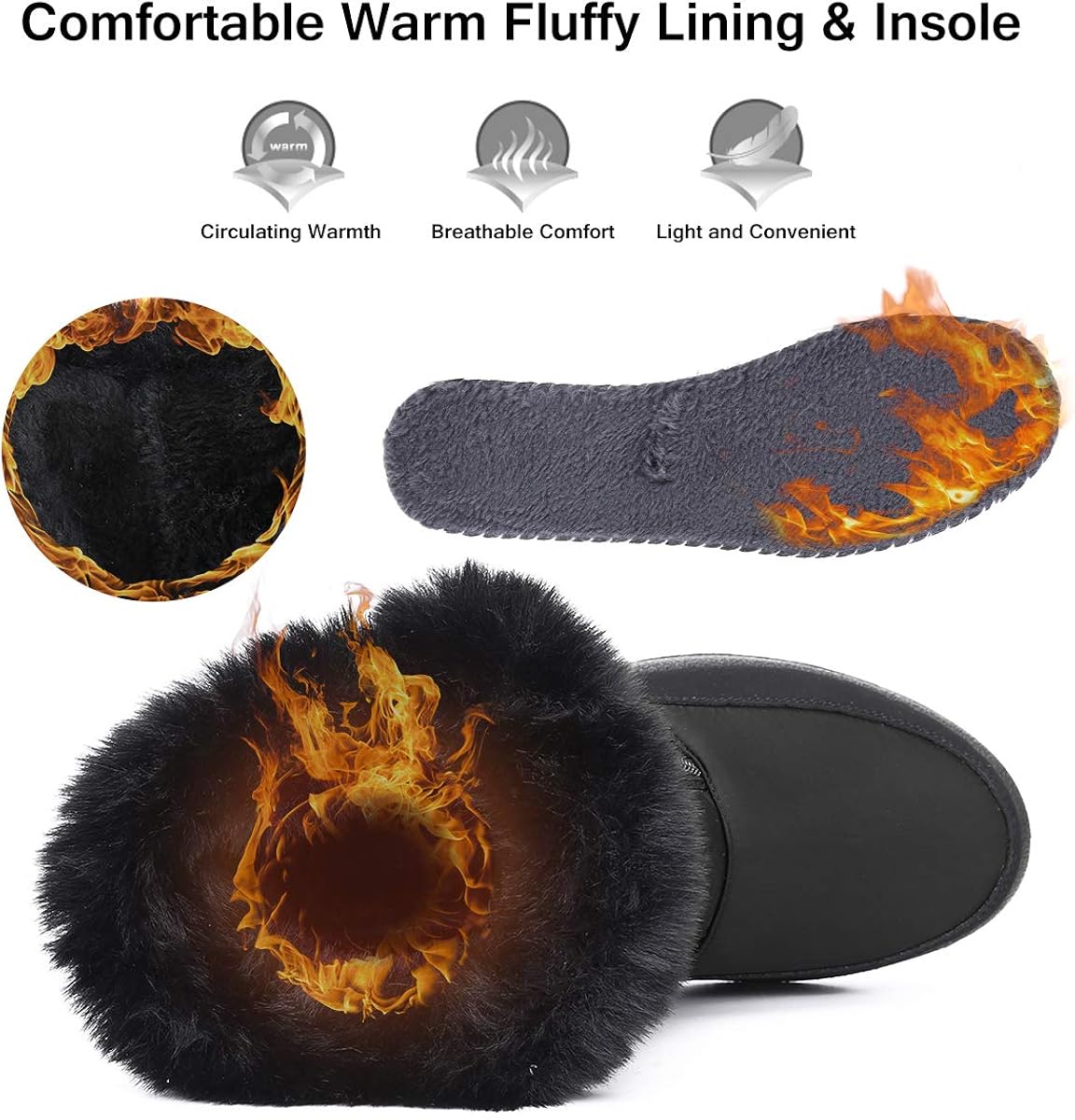  | gracosy Snow Boots for Women, Warm Ankle Boots Waterproof Outdoor Slip On Fur Lined Winter Short Booties Anti-Slip Comfort Zipper Large Size Shoes | Snow Boots