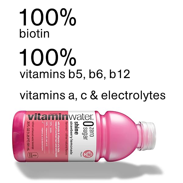 VITAMINWATER ZERO SUGAR SHINE, ELECTROLYTE ENHANCED WATER W/VITAMINS, STRAWBERRY LEMONADE DRINKS, 20 FL OZ, 12 PACK