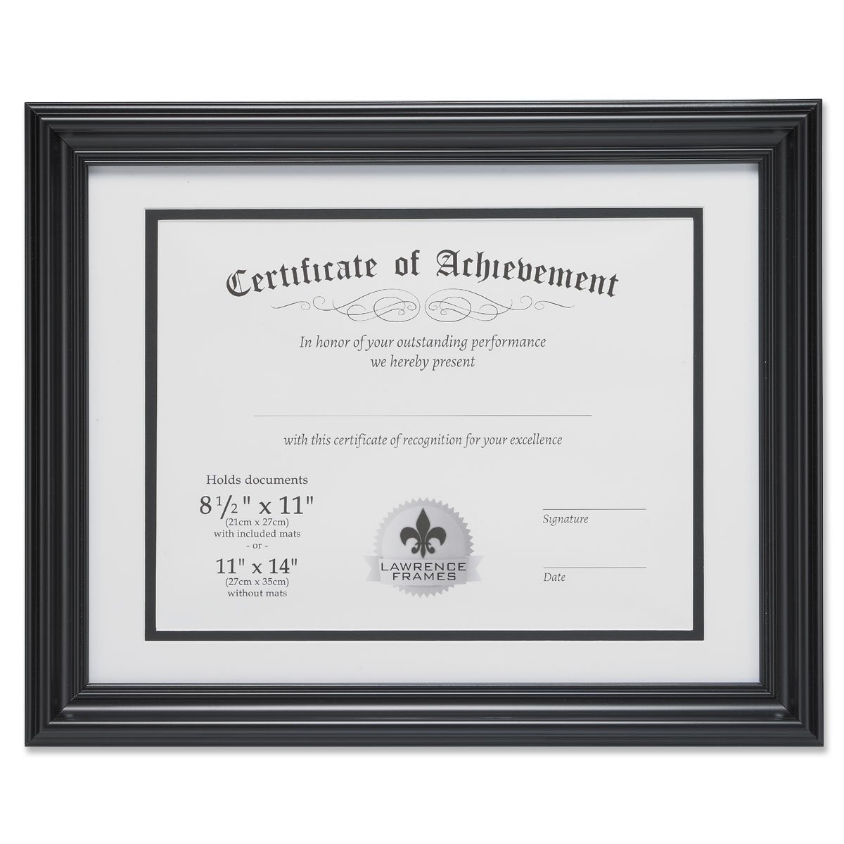 Lawrence Frames Dual Use 11 by 14Inch Certificate Picture Frame with Double Bevel Cut Matting