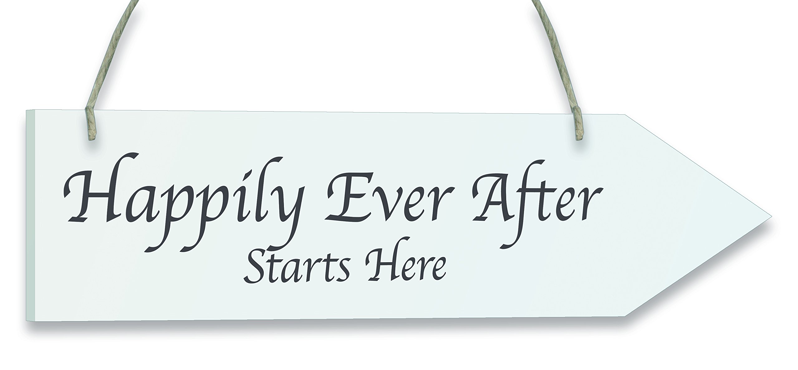 Eleganza 1 x Arrow Happily Ever After Wall Hanging, Wood, White, 35 x 9 x 0.5 cm