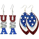 American Patriotic Earrings American Flag Red White and Blue Earrings for women 4th of July Dangle Earrings for Women (A)