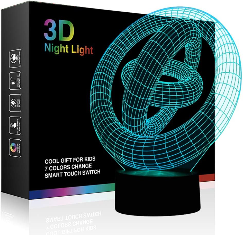 3D Illusion Night Light, Ring Modern LED Table Desk Lamps,7 Color Changing Night Lights Touch Control Rooms Bedrooms Decoration Lighting for Kids Birthday Holiday Christmas Gifts
