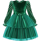 Arshiner Girls Velvet Tutu Dress Toddler Puff Long Sleeve Tiered Tulle Fall Winter Party Dresses with Ribbon