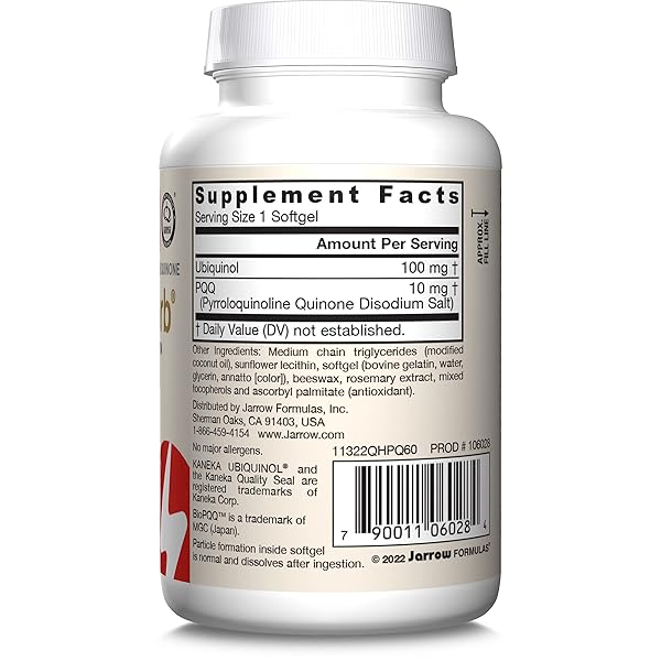 JARROW FORMULAS® QH-ABSORB® + PQQ, DIETARY SUPPLEMENT, ANTIOXIDANT SUPPORT FOR MITOCHONDRIAL BIOGENESIS, CELLULAR ENERGY PRODUCTION AND CARDIOVASCULAR HEALTH, 60 SOFTGELS, 60 DAY SUPPLY
