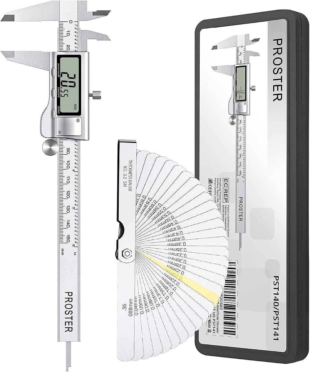 Proster 150mm Digital Vernier Caliper Kit with Feeler Gauge and Case