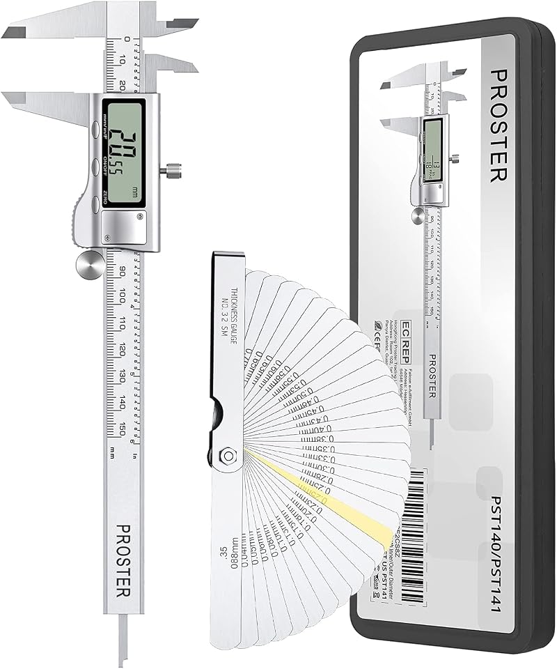 Proster 150mm Digital Vernier Caliper Kit with Feeler Gauge and Case