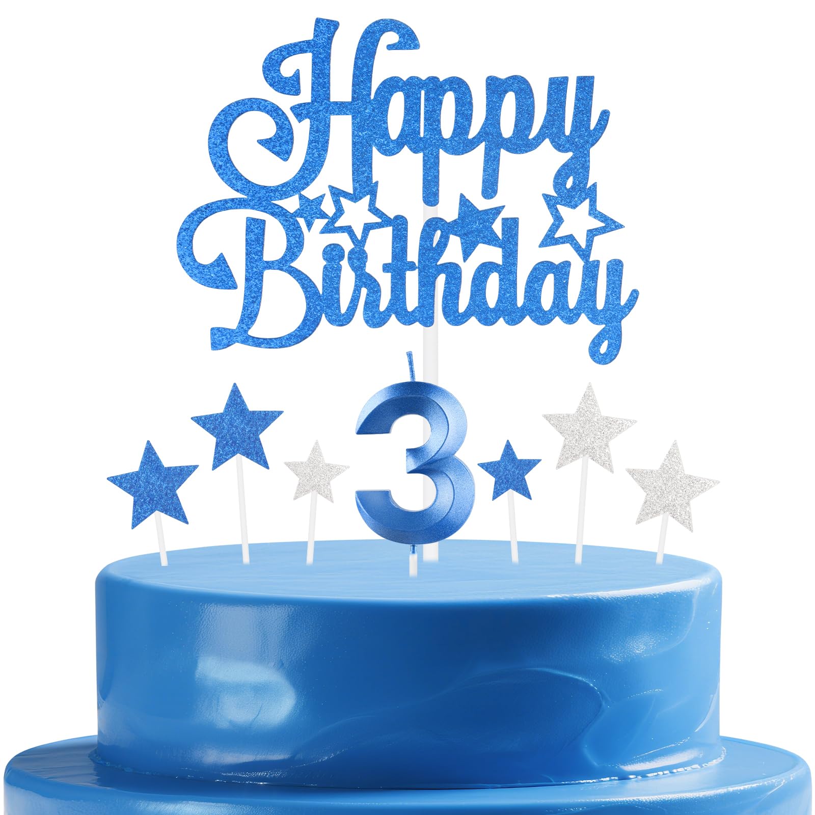 mciskin Royal Blue Birthday Candles Set,Girl Boy 3rd Birthday Decorations,Number 3 Candle for Cake,Royal Blue Candles Cake Toppers with Star for Girls Boys Birthday Party Anniversary Decorations