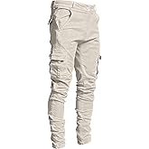 Pantete Cargo Jeans for Men Slim Fit Stretch Straight Leg Pants Skinny Fashion Denim Jeans with Multi Pockets