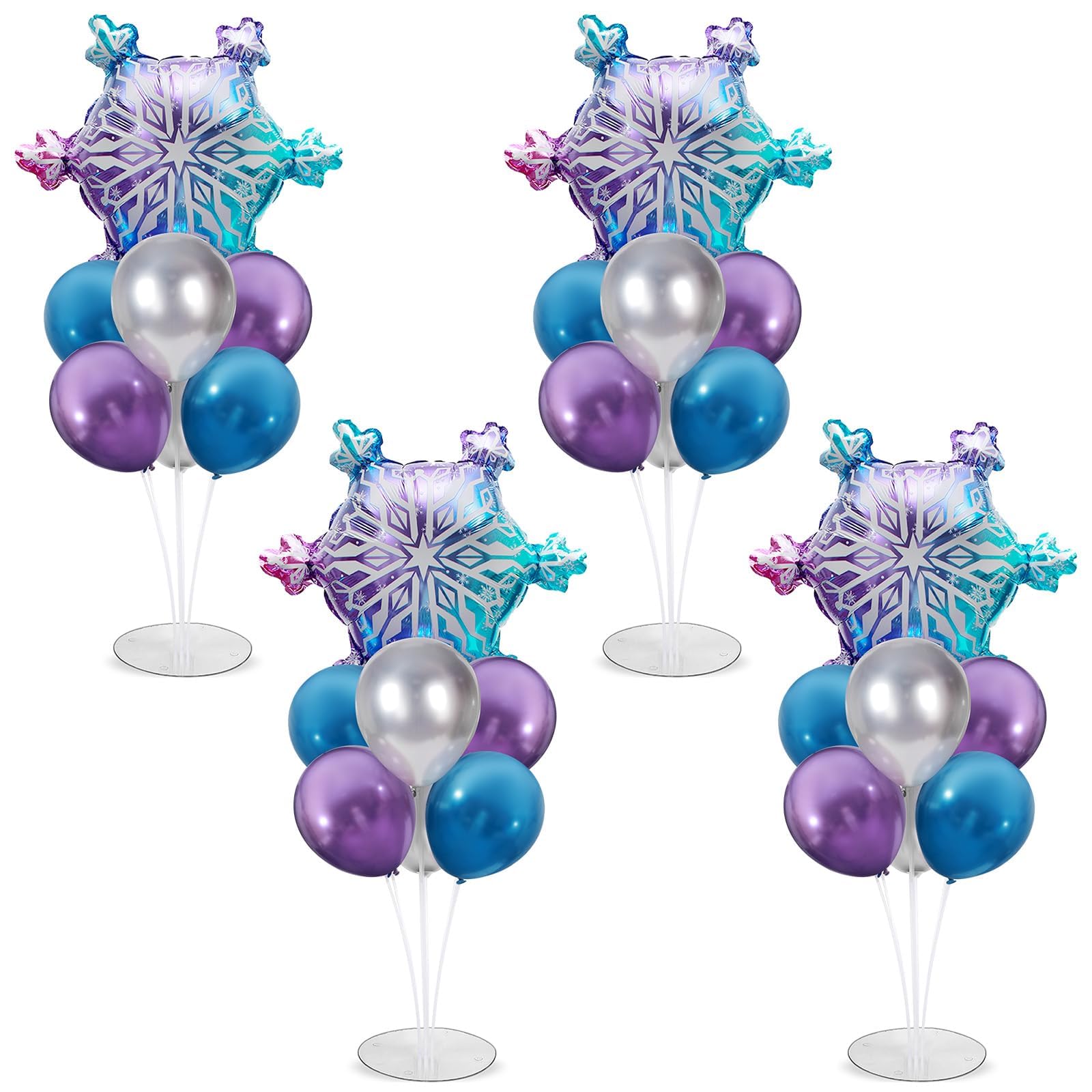 Photo 1 of 4 Sets Snow Party Balloons Stand Kit with Snowflake Foil Balloons Purple Blue Silver Party Balloon Centerpiece for Tables for Girl Princess Winter Wonderland Themed Birthday Baby Shower Decorations