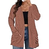 ROSRISS Plus Size Cardigan Sweaters for Women Fall Open Front Tops Soft Ribbed Knit Ruched Pockets Outerwears 1XL-5XL
