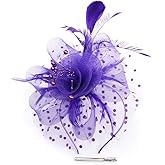 Women Fascinators Tea Party Hat Headwear Feather Flower Fascinator Headband Hairclips Dotted Mesh Beaded