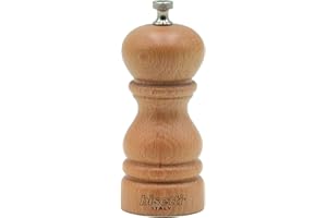 Bisetti Roma 5.12 Inch Beech Wood Salt Mill With Adjustable Grinder, Natural Finish
