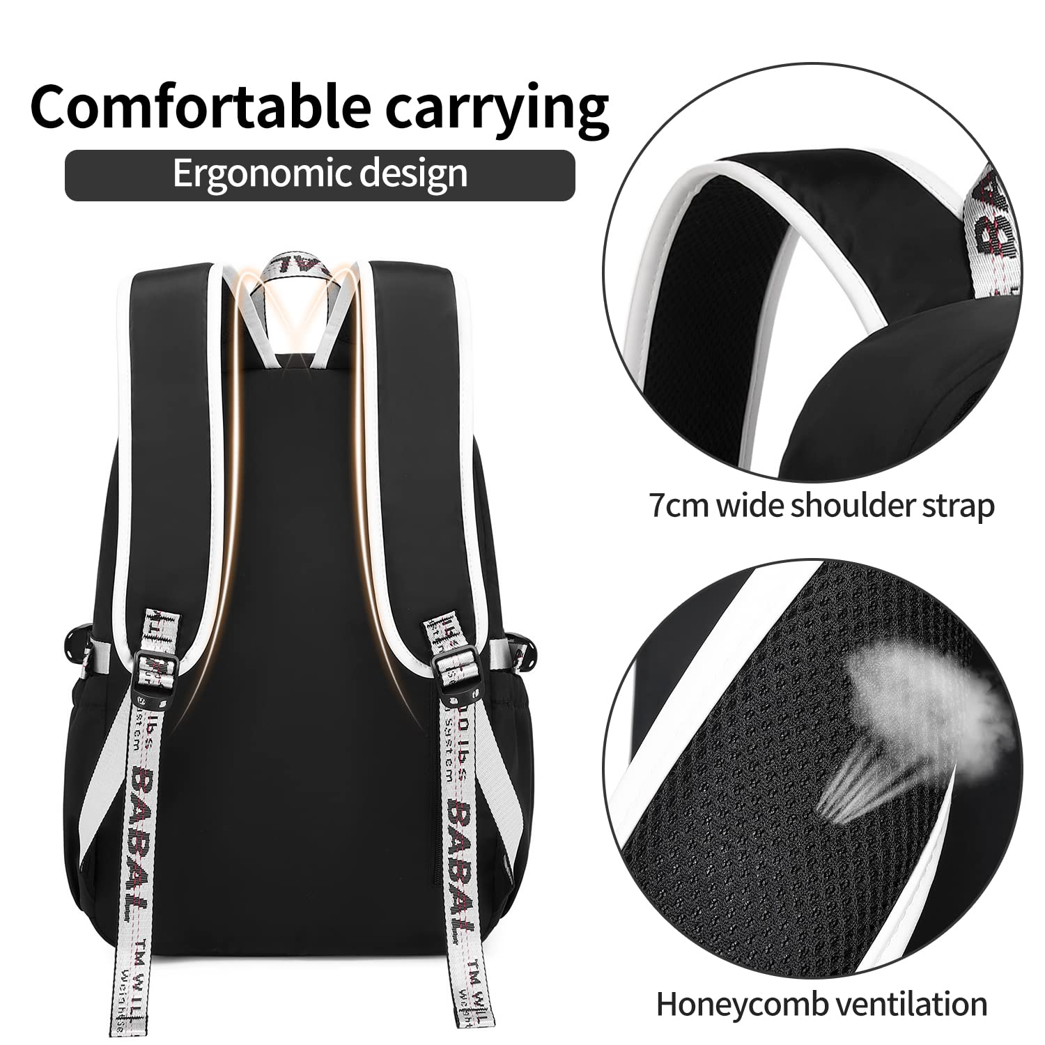 Teenage Girls Bookbag School Backpack Children Casual Daypack Schoolbag for Teens Black White