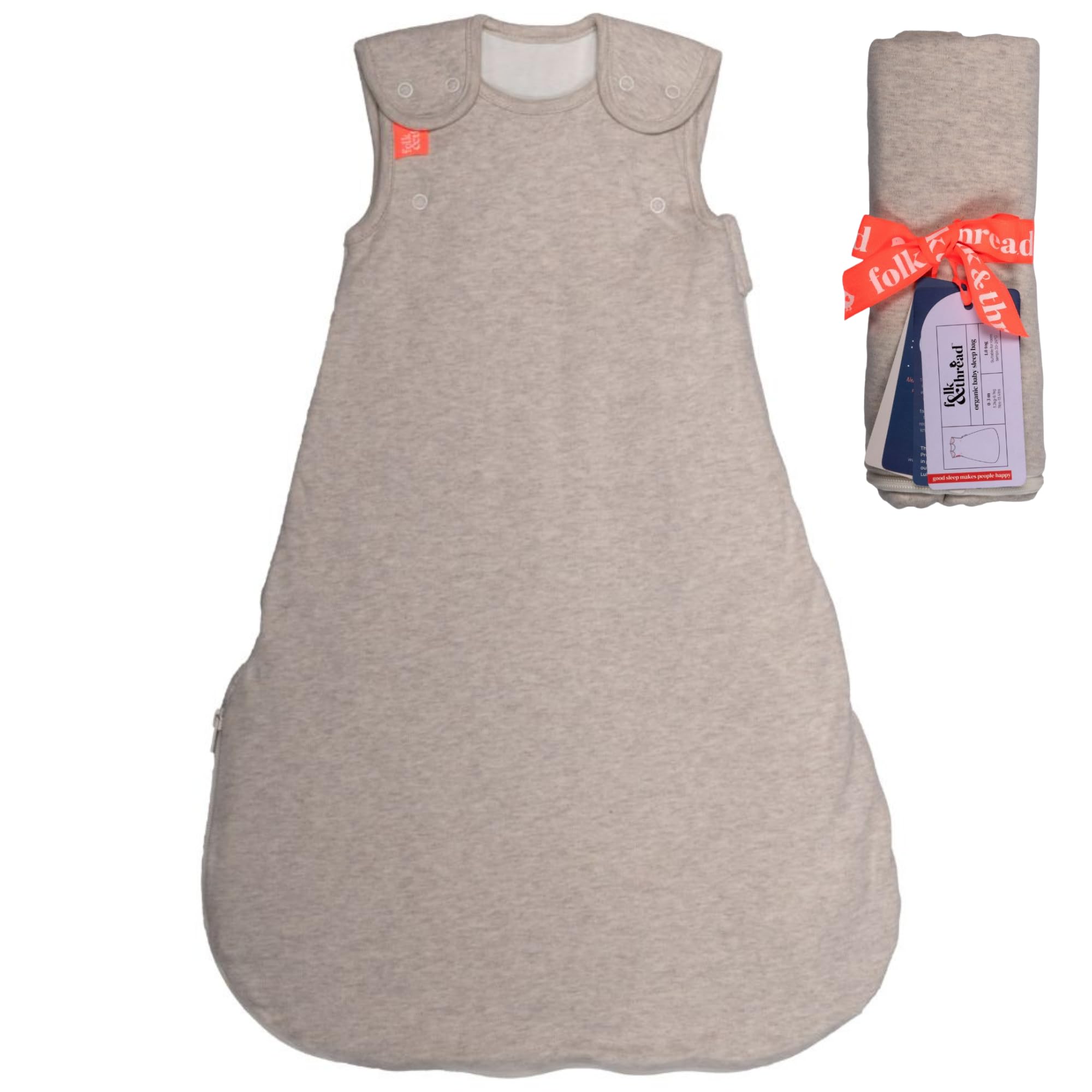 Folk & Thread Organic Baby Sleeping Bag 1 tog | Comfortable & Snuggly Baby Sleep Bag Thoughtfully Designed To Give You & Your Baby a Peaceful Night's Sleep | Ideal for 18-24C Rooms | 0-3m Lamb — image 1