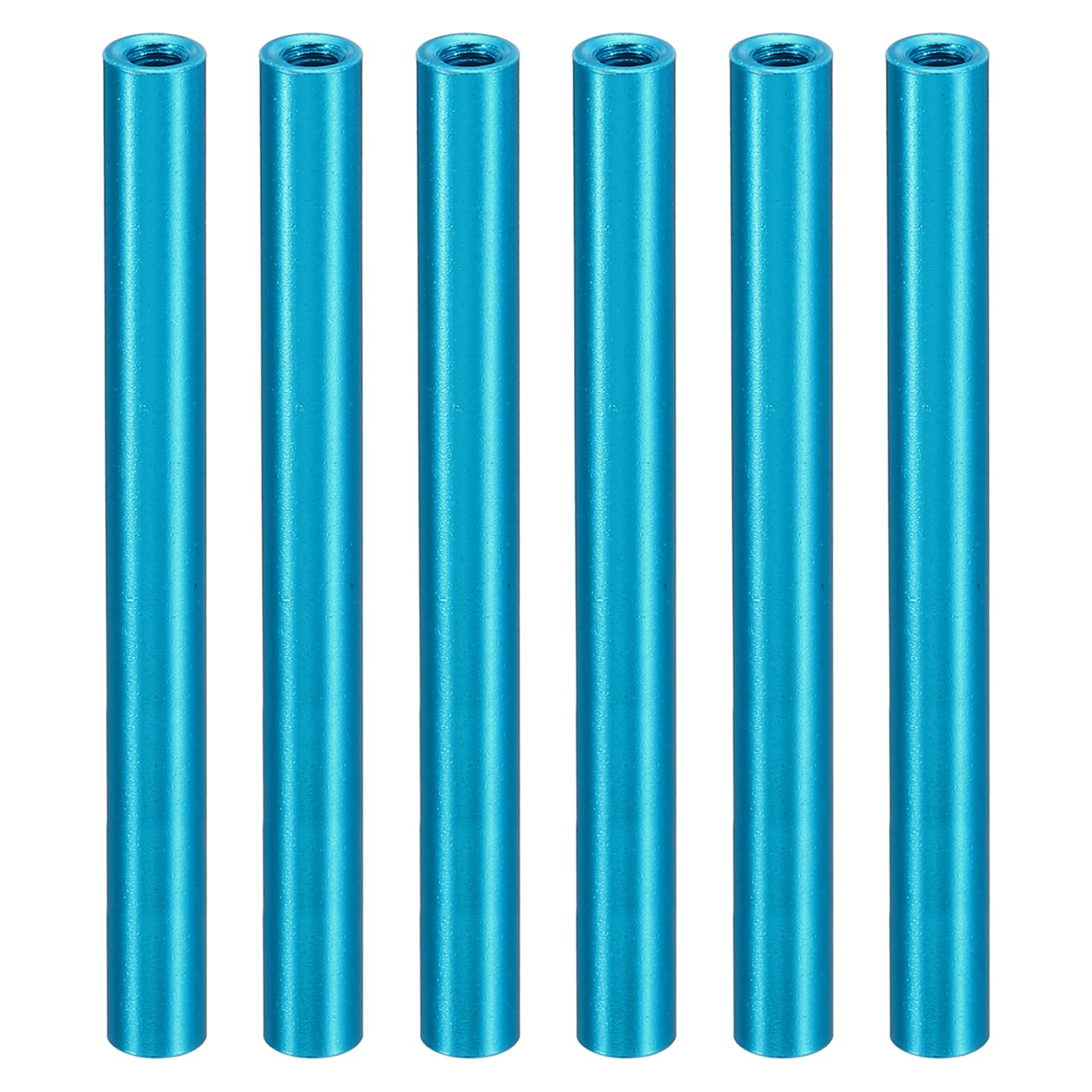 PATIKIL 6pcs M3 Metal Threaded Standoff Spacer Nuts, Round Aluminum Spacers Female Coupling Screws, 1/8" ID x 3/16" OD, Blue, (55mm L)