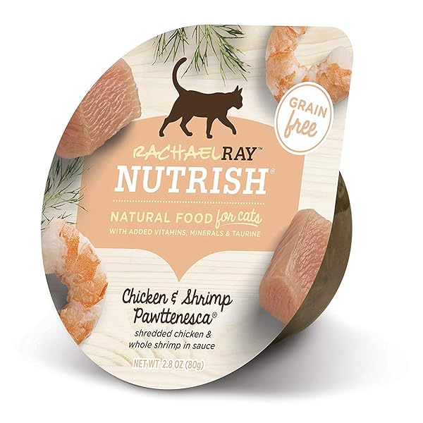 RACHAEL RAY NUTRISH NATURAL WET CAT FOOD, CHICKEN & SHRIMP PAWTTENESCA RECIPE, 2.8 OUNCE CUP (PACK OF 12), GRAIN FREE