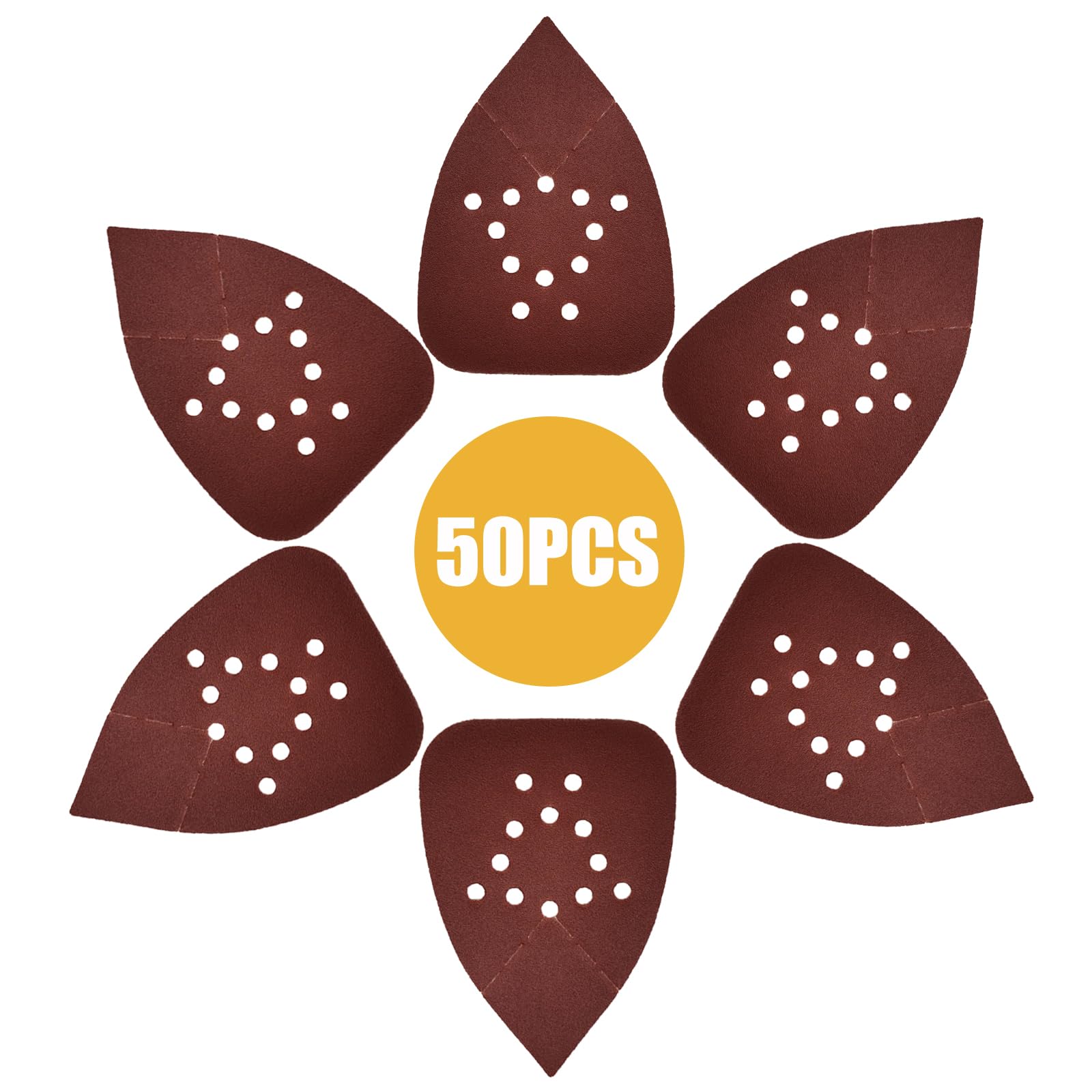 Pack of 50 Sandpaper Triangle Sanders, 120 Grit 12-Hole Sanding Pads, Sandpaper, Delta Sander, Sanding Sheets for Triangular Sanders, 135 x 95 mm