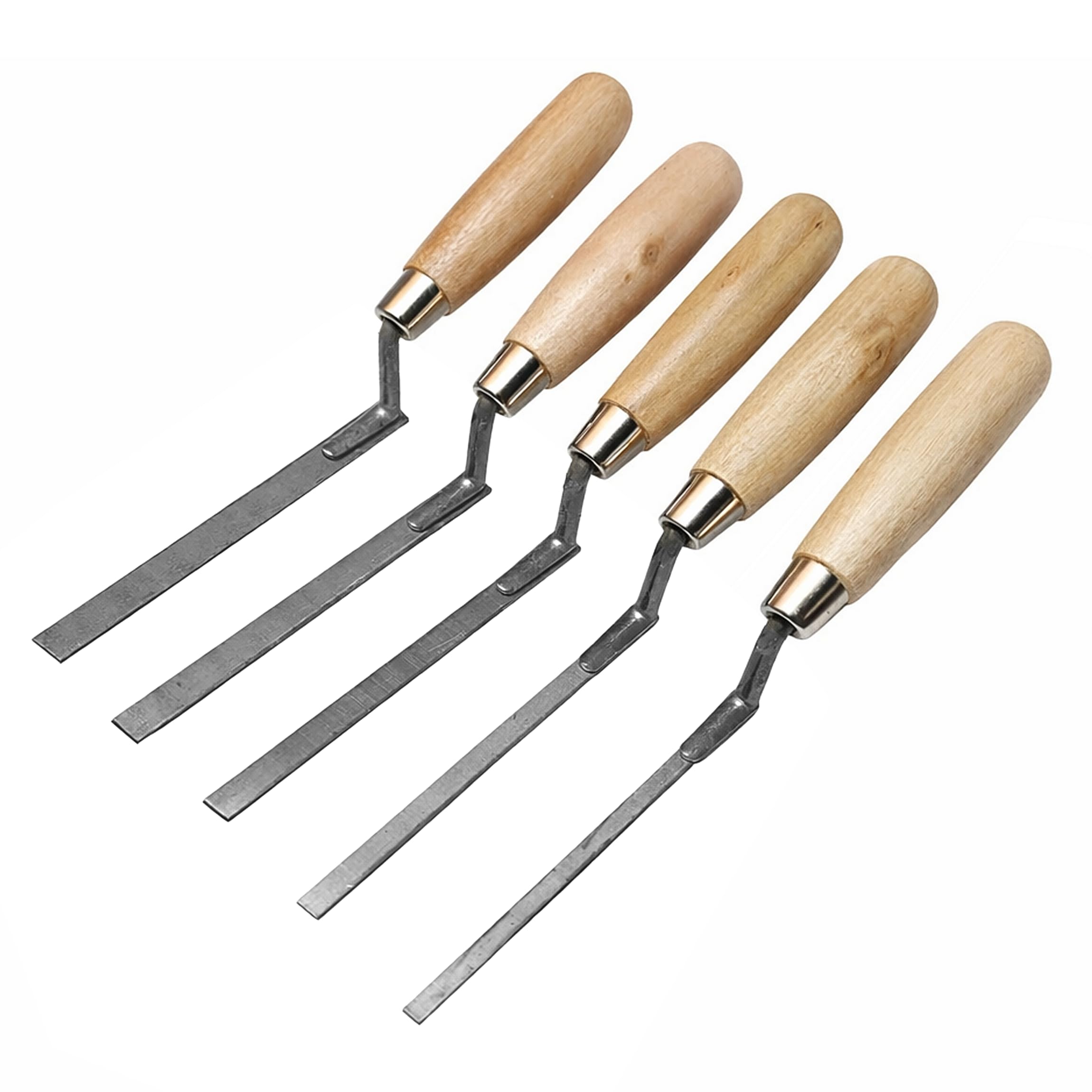 5 x Strong Finger Pointing Trowel Set 6 8 10 12 14 mm Flat Spring Carbon Steel Tuck with Wooden Handle (5FTCH)