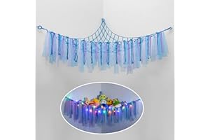 IEBABAY Stuffed Animal Net or Hammock with Led Light, Boho Stuffed Animal Storage Organizer, Plush Toy Hammock Net, Hanging Plushie Net, Toddler Hammock for Kids Room Decor