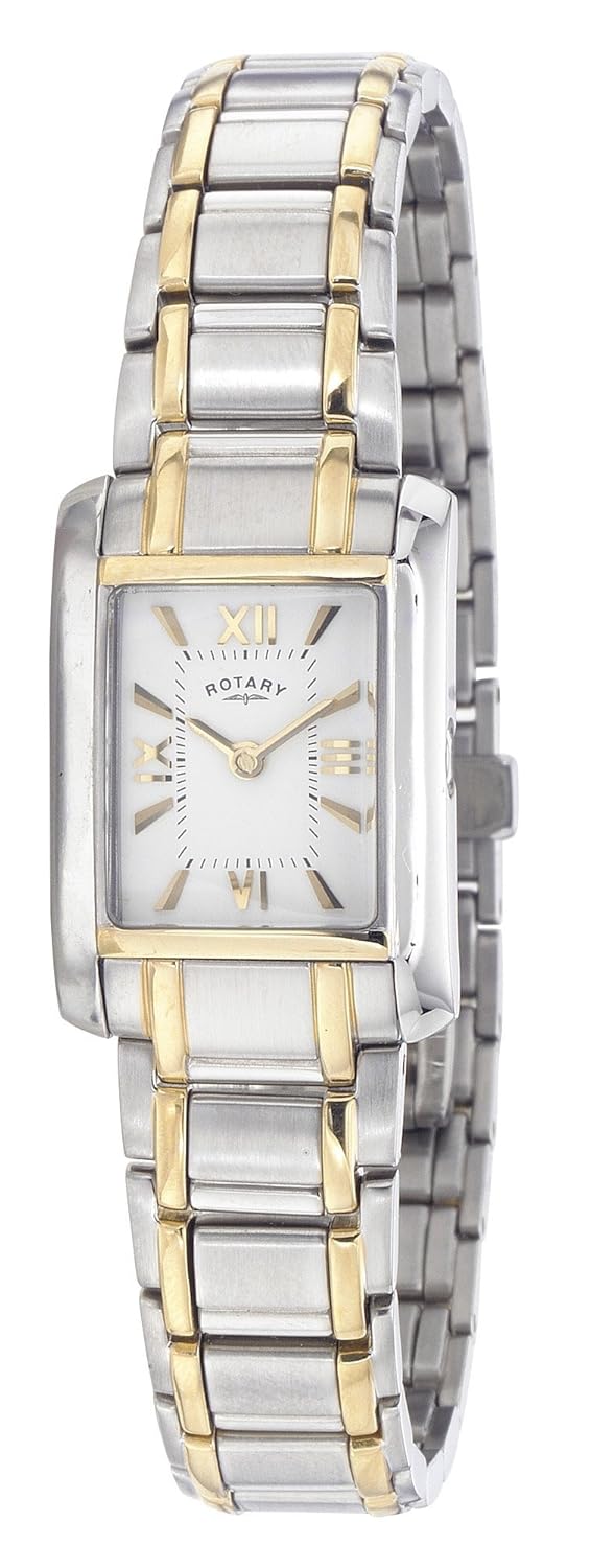 Rotary Ladies Square White Dial 2 Colour Bracelet Watch LB02371/01