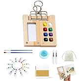 Mini Watercolor Paint Set Bamboo Travel Kit with Watercolor Palette Paintbrush Storage Bag and Water Storage Bottle Ready to Use Watercolor Sets for Artists and Beginners（8 Squares）