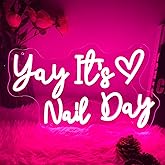Yay It's Nail Day Neon Sign For Spa Beauty Room Nail Brows Lashed Salon Studio LED Wall Art Decor For Business Stores Logo Barber Shops Led Indoor Custom Neon Lights 5V USB Powered Pink 40×23.6 CM
