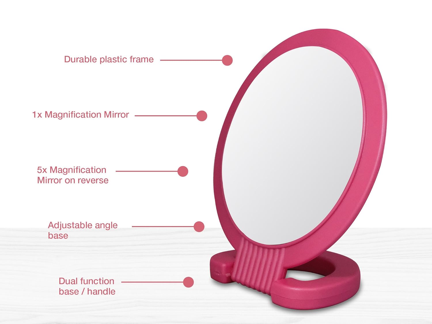 Double Sided Pedestal Mirror Stand - Vanity Round Mirror with 1x and 5x Magnification - Adjustable Handle and Portable Free-Standing Mirror for Travel, Shaving, Bathroom, Tabletop, Makeup (Black): Beauty