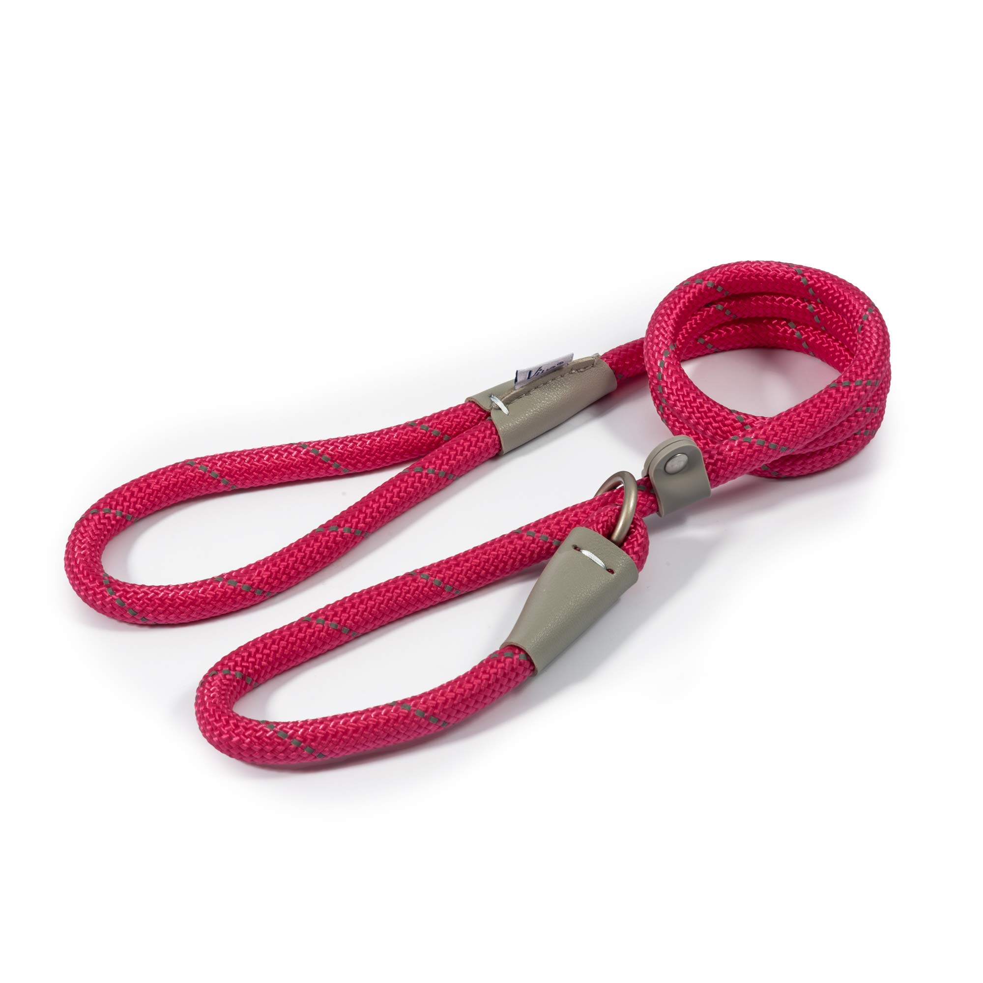Ancol Viva Reflective Rope and Real Leather Slip Lead, 120 x 1.2 cm, Pink