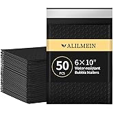 Alilmein 6×10" Inch Bubble Mailers 50 Pack Waterproof Padded Envelopes Self Seal Adhesive Shipping Bags for Mailing Cards Jewelry Makeup and Small Business Packaging