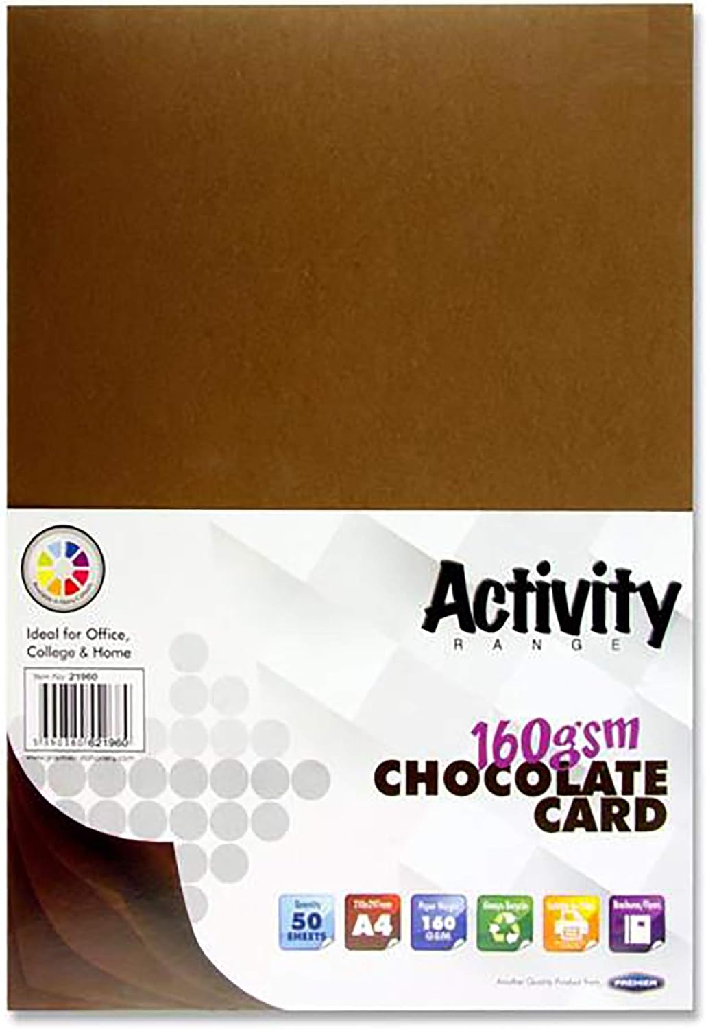 Premier Stationery A4 Brown Coloured Card (160gsm)- Pack of 50, Double-sided