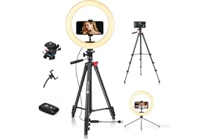 Yesker 10'' Ring Light with 51” Tripod Flexible Stand LED Selfie RingLight 10 Brightness with Camera Remote Shutter Phone Holder for TikTok YouTube Video Live Stream Makeup…