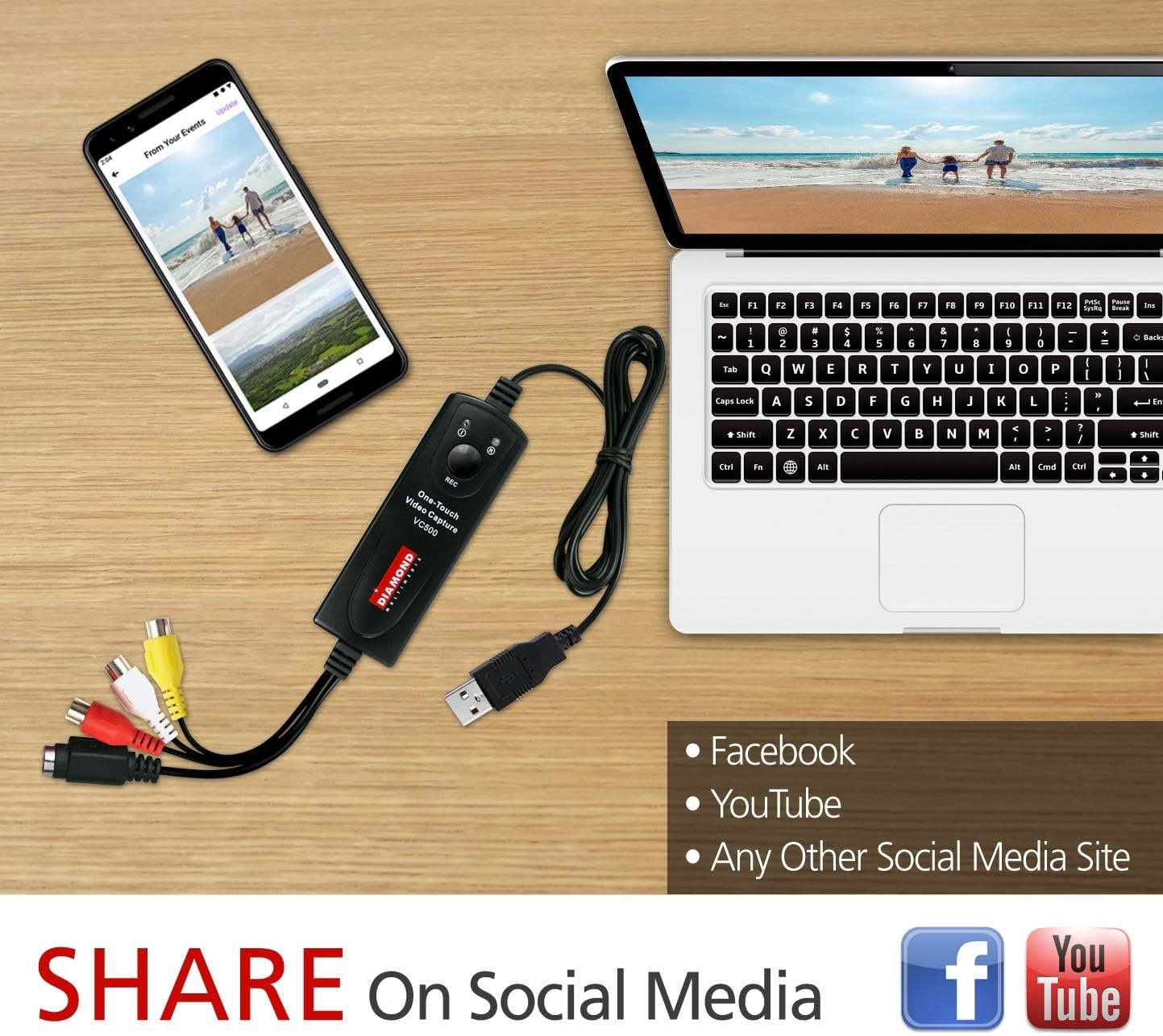 Diamond VC500 USB 2.0 One Touch VHS to DVD Video Capture Device with Easy to use Software, Convert, Edit and Save to Digital Files For Win7, Win8 and Win10: Computers & Accessories