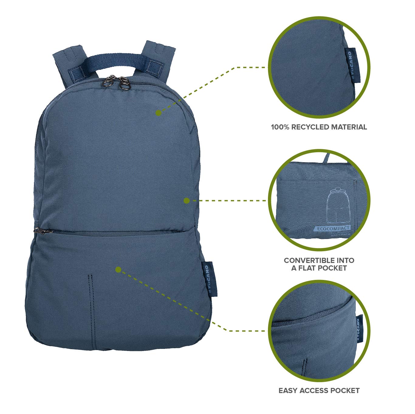 Informatica Zainetto Ripiegabile in Materiale Ecologico Verde Militare  Tucano urban-earth.co.uk
