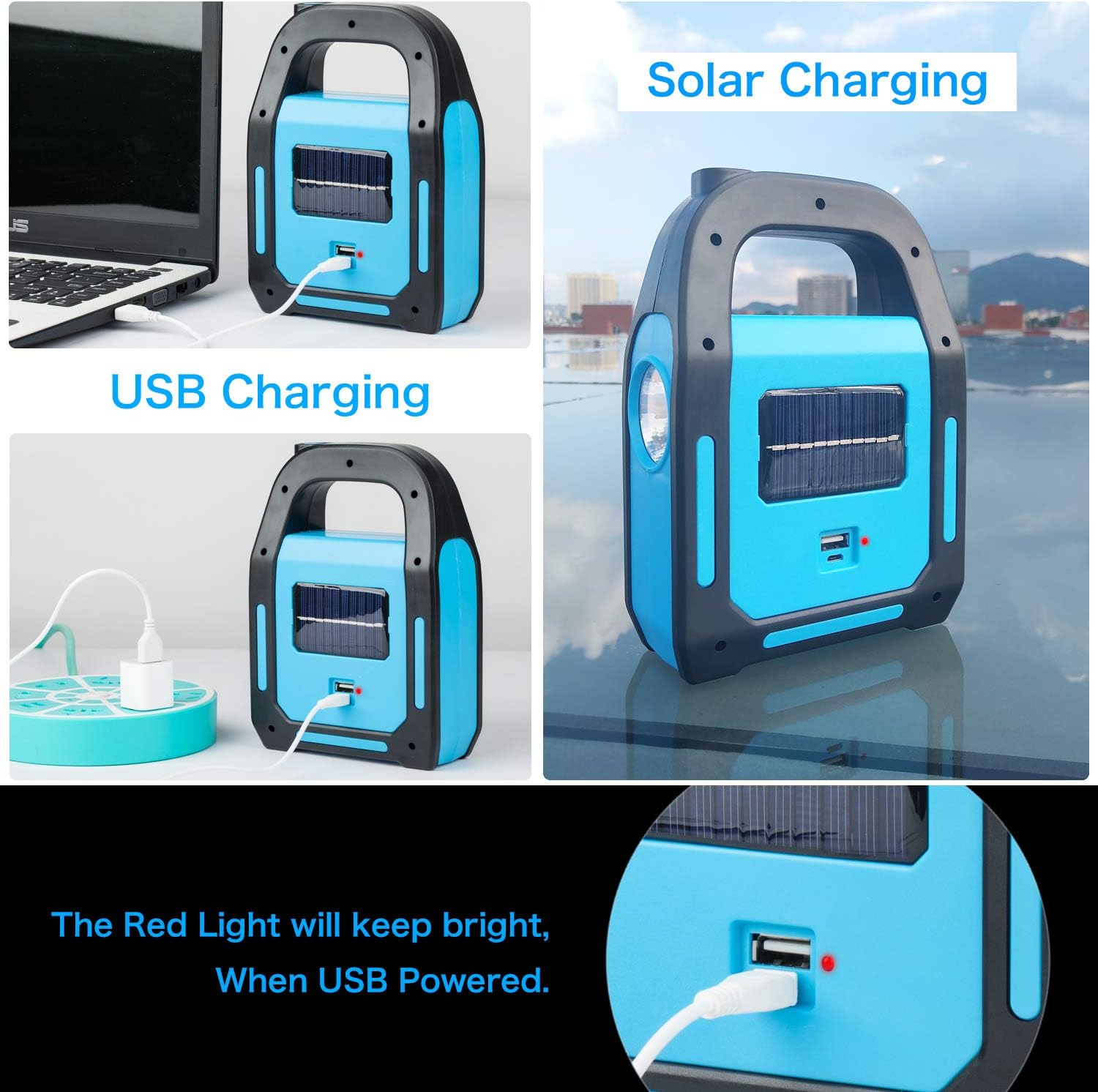 1 Pack 3 IN 1 Solar USB Rechargeable Brightest COB LED Camping Lantern, Charging for Device, Waterproof Emergency Flashlight LED Light - - 