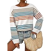 Dokotoo Womens Striped Casual Sweaters 2025 Fall Trendy Loose Fit Knit Pullover Tops