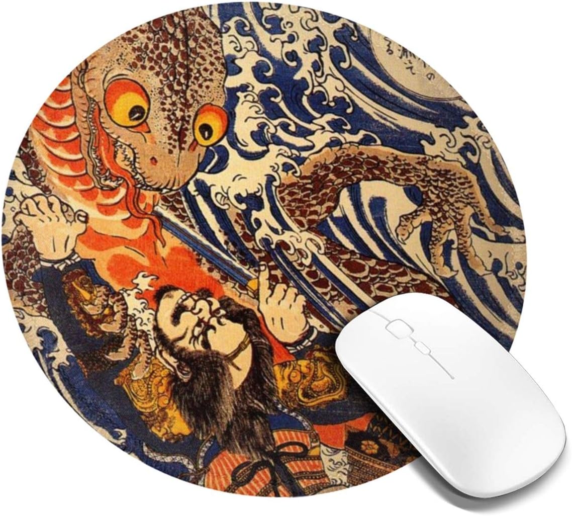 Washable Round Mouse Pad Printing Gaming Mousepad with Samurai Salamander for
