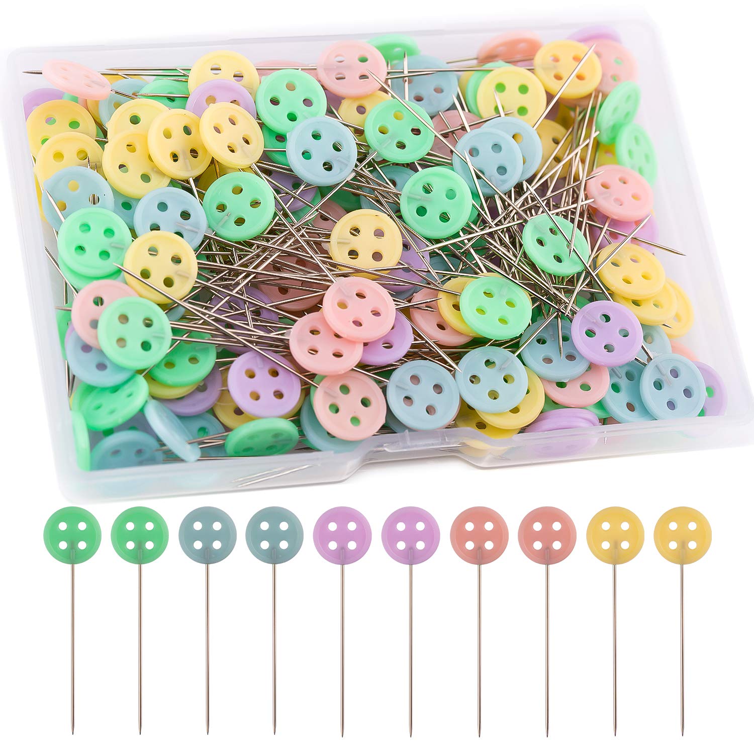 LUTER 200pcs Flat Button Head Pins with a Storage Box Assorted Colors Decorative Pins for Dressmaker Craft Sewing Projects