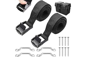 Seamaka 2 PCS 1" x 4ft Battery Tie Down Strap kit,Battery Hold Down Strap with Stainless Steel Cam Buckle,4 Stainless Steel Eye Strap Mounts, 8 SS Screws for Boats, Luggage Belt, Cars O-093