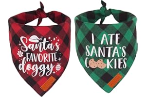 PTDECOR 2 Pack Dog Christmas Bandanas, Classic Red Green Plaid Dog Bandana Scarf Triangle Bibs Kerchief Christmas Dog Bandanas for Medium Large Dogs Pets (Christmas, Large)
