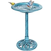 VIVOHOME Bird Bath for Outside, Polyresin Pedestal Birdbath, Blue | Weather-Resistant, 20-Inch Bowl, 28-Inch Height, for Outdoor/Garden, Bird-Friendly, Easy to Clean