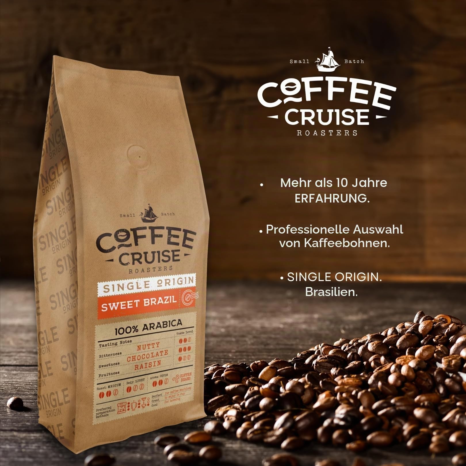 COFFEE CRUISE Sweet Brazil Brasilianische Kaffeebohnen 1kg - Mittlere Röstung - Aroma Kakao und Schokolade - Für Alle Kaffeemaschinen - 100% Arabisch 6