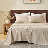 MEISHANG 100% French Pure Linen Sheets King Size - Bed Sheets 4 Piece Sets, Soft Durable Flax Linen, Anti-Tear Breathable Oeko-Tex Certified with 16" Deep Pocket (Linen)